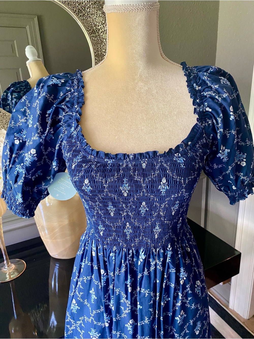 NWT Hill House Home Louisa Nap Dress Navy Trellis - Picture 5 of 11